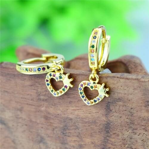 Rainbow Cubic Zircon Peach Heart Drop Earrings for Women Cute Gold Color Earrings Luxury Party Wedding Jewelry Lovely Gifts