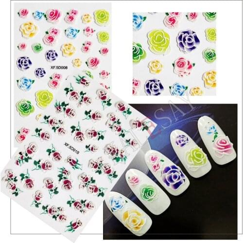 Engraving Flower Engraving Rose Flower Acrylic Relief Sticker for Nails Embossed Back Glue Manicure Decals Sticker for Design