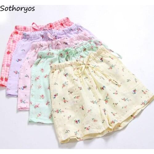 Women Sweet Sleep Bottoms Floral Shorts Loose Candy Color Lovely Girls Nightwear Cozy Breathable Trendy Females Lounge All-match