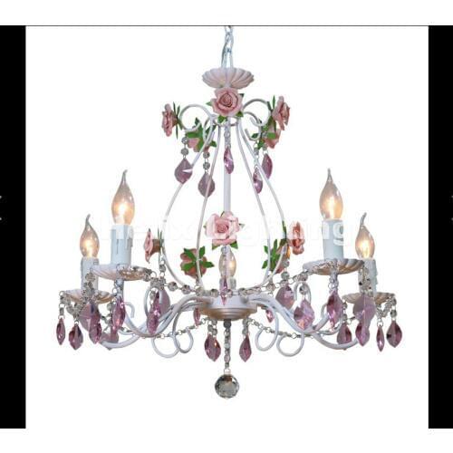 Newly Decorative Modern White European Chandelier lamp Lustre Light 3L/5L/8L Pink Rose Flower Light Fixture E14 Decoration Lamp