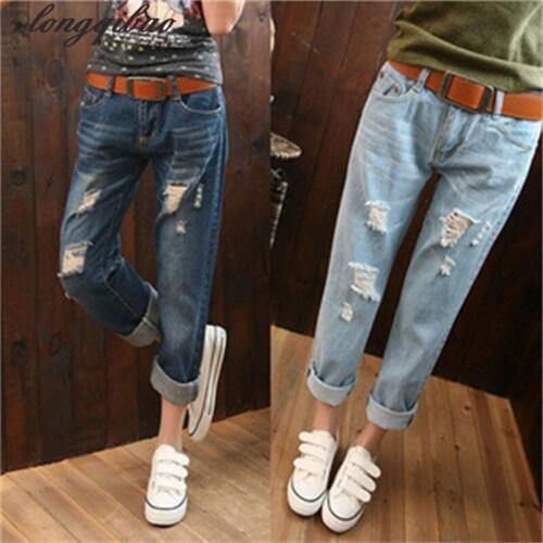 Spring Casual Womens Jeans Harem Pants Lady Leggings Holes Denim Pants Female Ripped Jeans For Women Trousers Plus Size AL7619