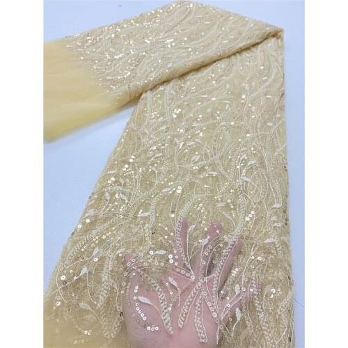 XIYA New Design 2021 Sequins With Beads Lace Nigerian Mesh Lace Fabrics For Women Party Wedding NI5142-1