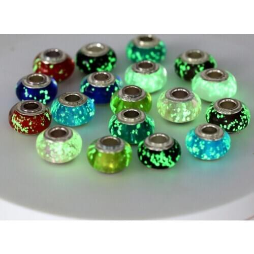 Dinglly Colorful Luminous Beaded Charm For Original Bracelets & Necklace Diy Children Jewelry Accessories Luminous Glass Beaded