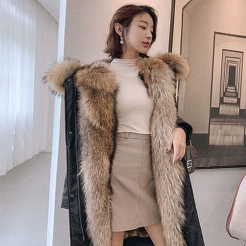 ZITY 2020 Long Parka Real Fur Coat Winter Jacket Women Natural Real Fox Fur Coats Outerwear Streetwear Casual Oversize