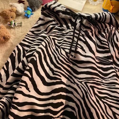 Women Y2K Kawaii Winter Hoodies Zebra pattern print Warm Oversized Woman Sweatshirts Harajuku Hooded Female sweatshirt Grunge