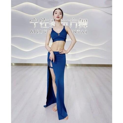 Belly Dance Set sleeveless top Split Skirt Practice Clothes Oriental Dancing Female Elegant Performance Clothing Blue Red
