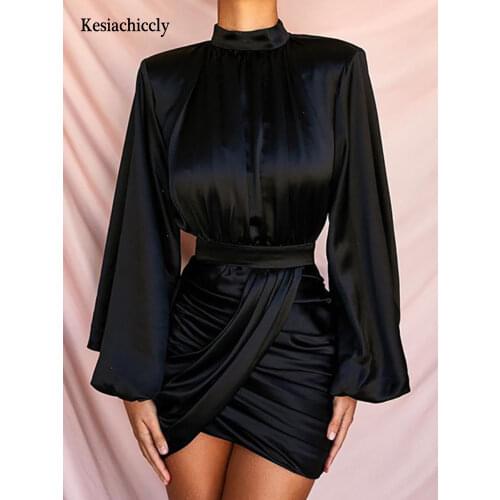 Kesiachiccly Sexy Bodycon Sexy Dress Women Nightclub Party Dress Elegant Wrap Long Sleeve Bandage Dress Autumn Ruffles Vestidos