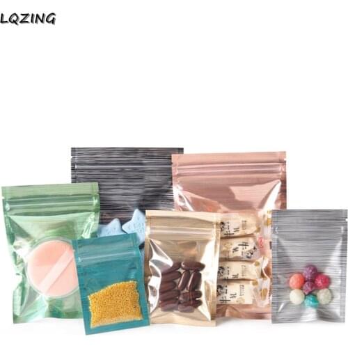 100pc One Side Clear Metal Color Top Feed Foil Zip lock Bags Food Pouches,Mylar Aluminum Foil Bags,Tea Pouches,Food Storage Bag