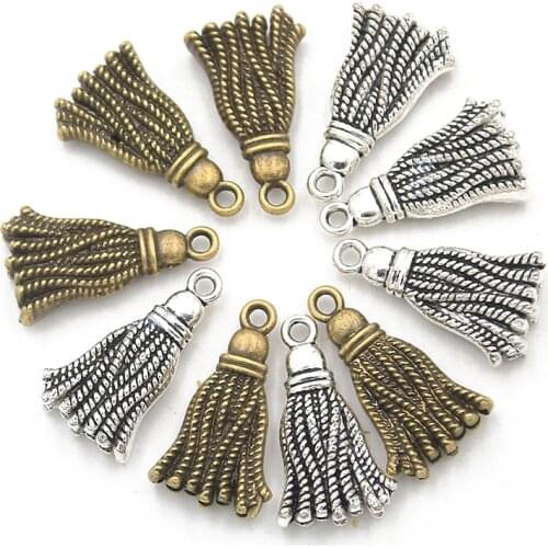 20pcs 12*20mm Two Color Charms Tassel Double Sided Pendants Decoration Vintage For DIY Jewelry Handmade Making Accessories