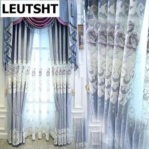 2021 New Light Luxury Atmosphere European-style Velvet Hollow Embroidered Curtains Living Room Villa Bedroom Blackout Curtains