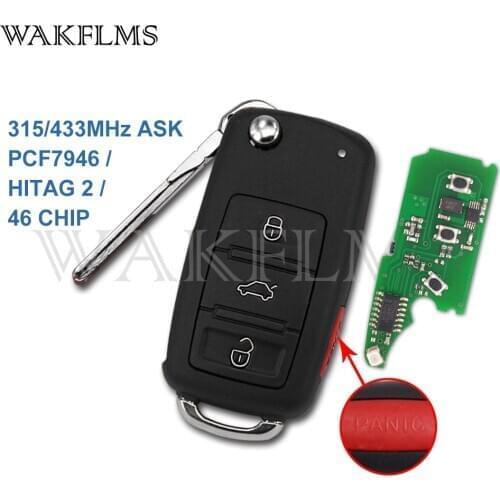 3/4 Buttons Remote Key System 315MHz 433MHz ID46 Flip Remote Car Key Fob For Volkswagen Touareg VW Phaeton 2002-2010 3D0959753AK