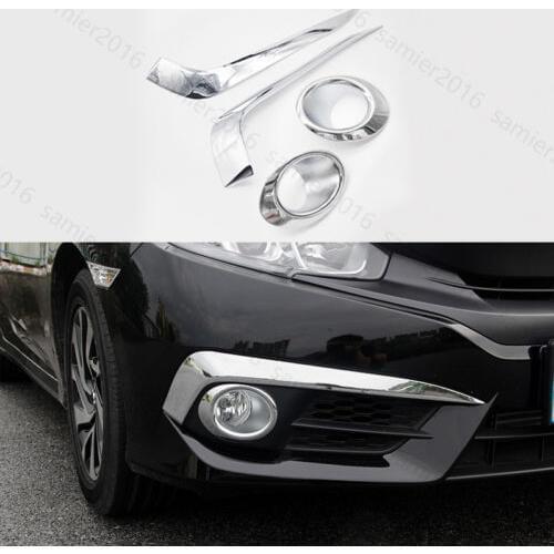 4pcs Chrome Fit For Honda Civic 16-17 Front Fog Light Lamp Cup Frame Cover Trim