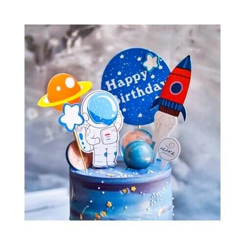 6pcs Space Rocket Them Party Decoration Spaceship Cupcake Toppers Cartoon Astronaut Outer Space Party Birthday Cake Decoration