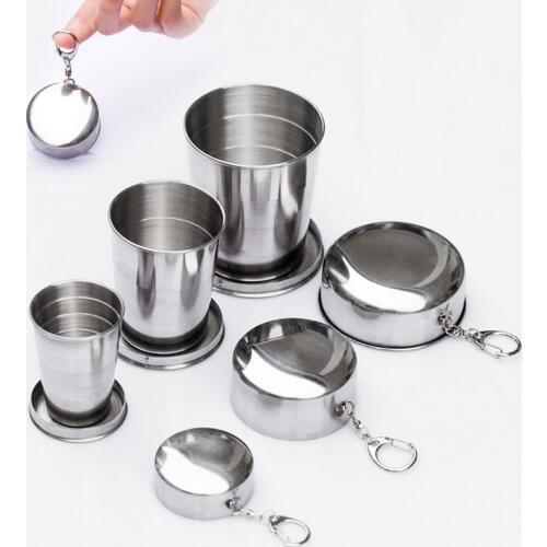 75ml 140ml 240ml Folding Wine Cup Beer Cup Stainless Steel Wine Portable Wine Set Outdoor Drinkware sets Multi Key Chains