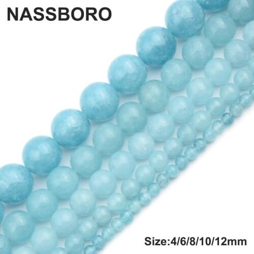 AAA+ Sky Blue Beads Round Loose Natural Stone Beads For Jewelry Making Charm Ball Bead 4/6/8/10/12MM Bracelet DIY Gift NASSBORO