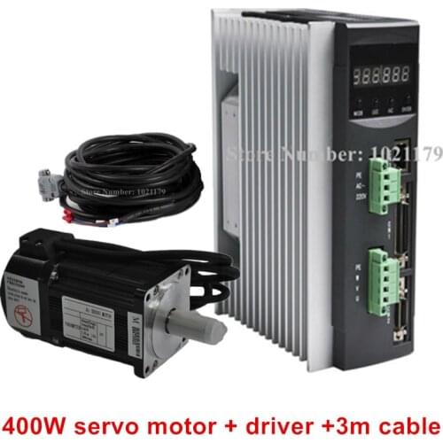 AC220V 400W-750W CNC Servo Motor Driver + 1.3N.m 2.5A 60mm 400W AC Servo Motor + 3 Mete Cable for CNC