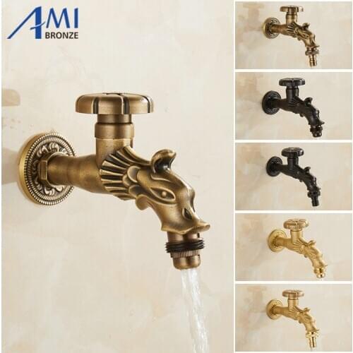 Antique Solid Brass Faucet Garden Bibcock Washing Machine Faucet Outdoor Faucet Single Cold Mop Tap 1020S
