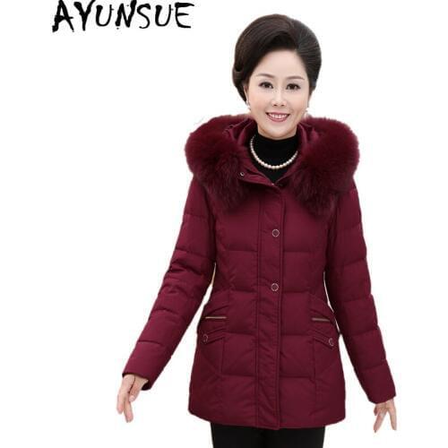 AYUNSUE Womens Down Jacket Winter Coat Women Middle-aged Elderly Plus Size 6xl Down Jackets Parka with Hat Chaqueta Mujer KJ700