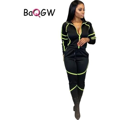 BaQGW Autumn Winter Women Casual Sports Fashion Skinny Navel Two Piece Set Tops and Pants Striped Tracksuit Sweatsuit Outfits