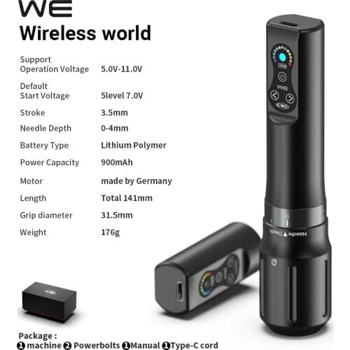 Wireless Tattoo Pen Machine Battery with Portable Power Coreless Motor Digital LED Display for Body Art
