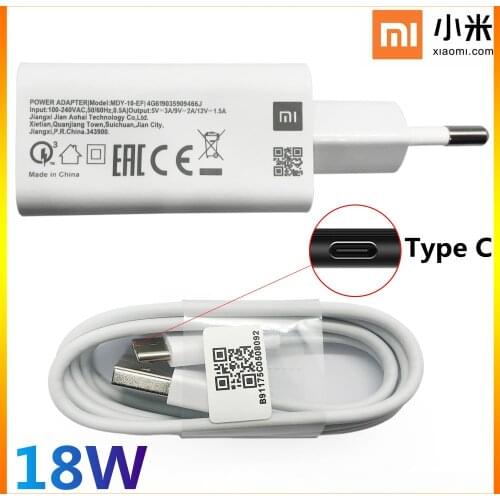 Xiaomi Redmi Note 8 Pro Turbo Charger Original 18W QC 2.0 EU Wall Fast Charge 2A USB Type C Cable For Mi 9SE CC9 A3 9T