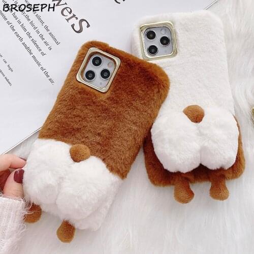 Cute Corgi Butt Plush Shell Phone Case For iPhone 12 mini 11 Pro X Xr Xs Max Soft Silicon Cover For iPhone 6 6s 7 8 Plus SE 2020