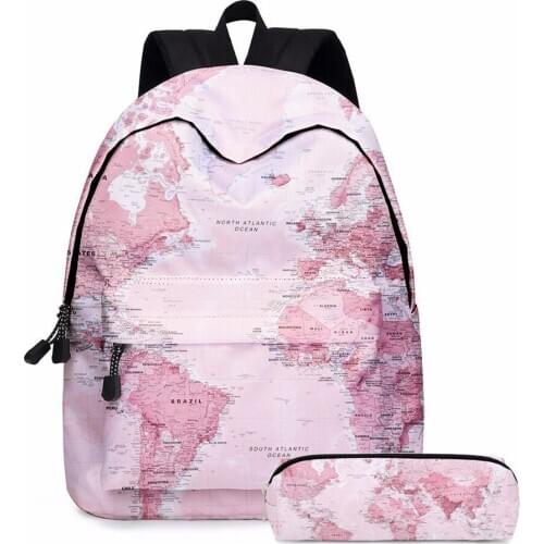 World Map Printed Primary Junior High School Bag for Girls Children Kids Bookbag Backpack New 2020 Back to School Girl Gift