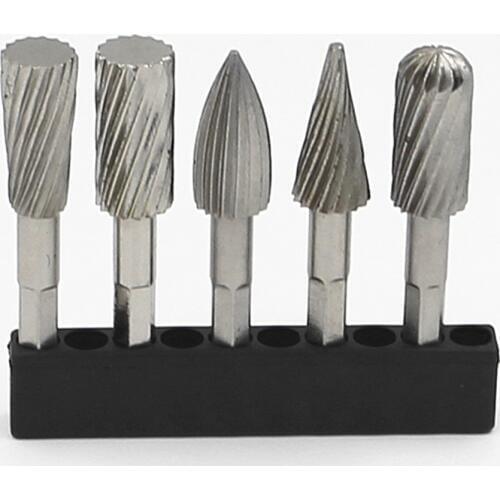 5pcs 1/4'' Hex Shank HSS Steel Rotary Burrs Cutter Engraving Grinding Bit For Rotary File Cutter Tools Woodworking DIY