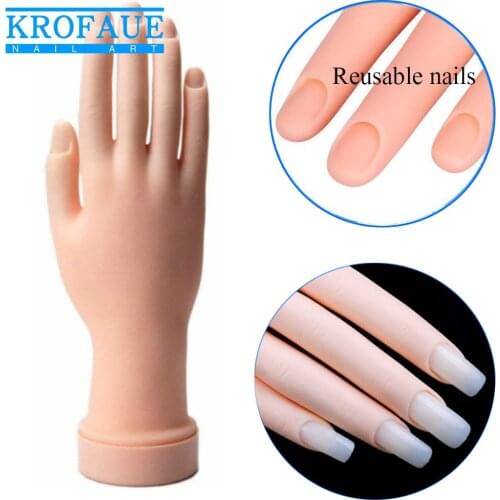 KROFAUE Flexible Soft Plastic Model Hand Nail Art Painting Practice Tool Fake Hand Flectional Mannequin Model Training Tool