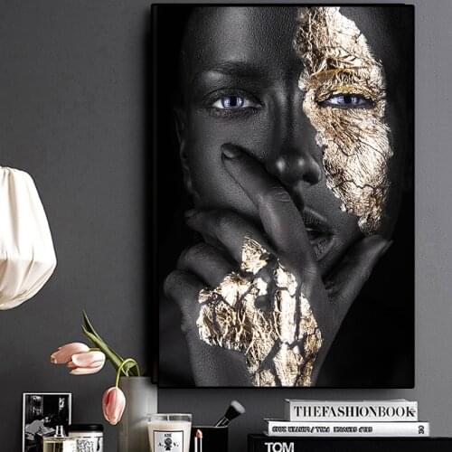 African Art Black and Gold Woman Oil Painting On Canvas Cuadros Posters and Prints Scandinavian Wall Art Picture for Living Room