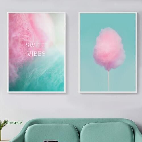 Canvas Painting Nordic Sweet Vibes Pink Cotton Candy Posters Wall Art Pictures For Nursery Girls Bedroom Modern Home Decoration