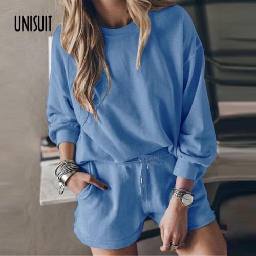 Sets For Women Autumn Fashion Hoodie Pullover Sweatshirts And Pocket Shorts Two Piece Outfit Elegant Solid Lady Sweatshirt Suit