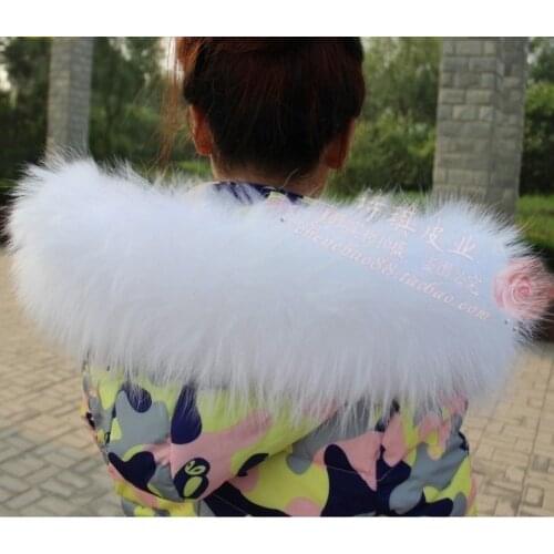 Colorful Genuine Raccoon Fur Detachable Collar Scarfs Fashion Coat Sweater Detachable Jacket Luxury Fur Collar C003-white