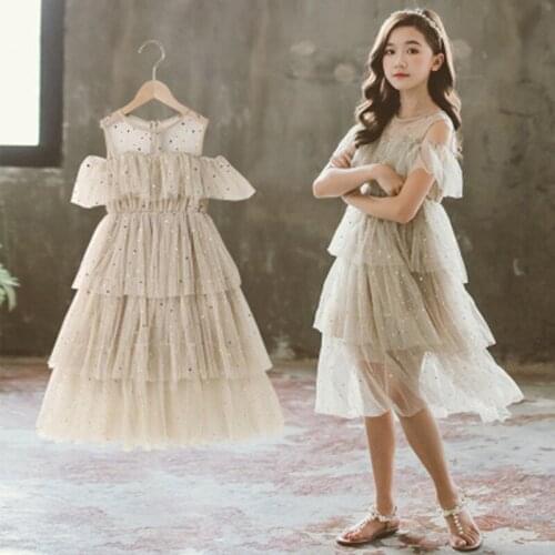 Summer 2021 Princess Dress Girls Dresses Children Fluffy Mesh Cake Dress Kids & Teen Girl Stars Fancy Dress Korean Clothes 10 12