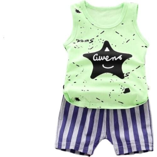 Summer Children Casual Clothes Suit Baby Boys Girls Cartoon Vest Stripe Shorts 2Pcs/set Toddler Cotton Clothing Kids Tracksuits