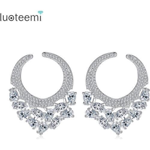LUOTEEMI Brilliant Elegant Round Shape Big Stud Earrings for Women Oval Zirconia Fashion Jewelry Ohrringe Boucle D'oreille