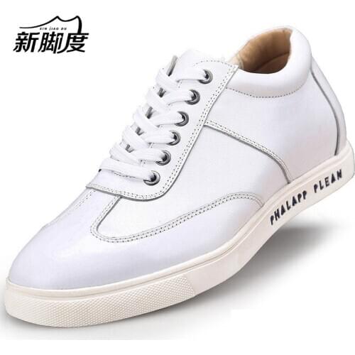Fashion Leisure Breathable Outdoor Calf Leather Flats Shoes With Invisible Elevator Insole Height Increasing Shoes for Men