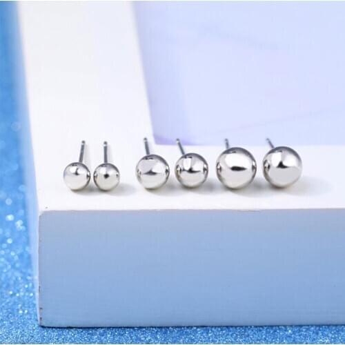 925 Sterling Silver Fashion Simple Round Ball Bead Stud Earrings Cute Style Earrings For Women Girls Ear Stud Jewelry S-E113