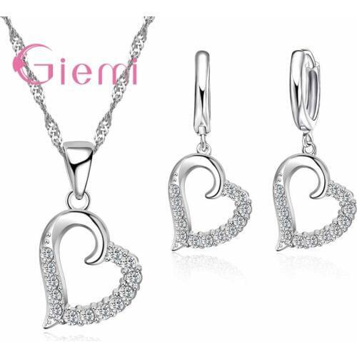 Fashion 925 Sterling Silver Jewelry Sets Pretty Gifts for Girls Pendant Earring Necklace Party Meeting Shiny Accessories
