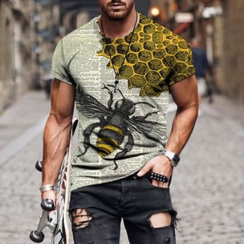 2021 personality lion bee owl fashion male 3d printed t-shirt cute male short-sleeved casual t-shirt summer top