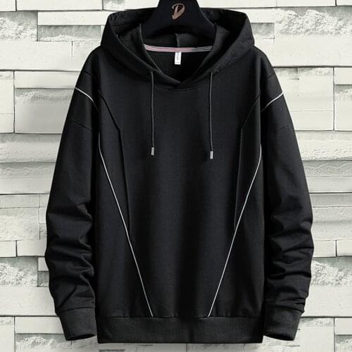 Plus Size Mens Hoodie 2021 Brand New Fashion Striped Black Hooded Pullover Sweatshirts Male Oversize Hoody Tops 8XL