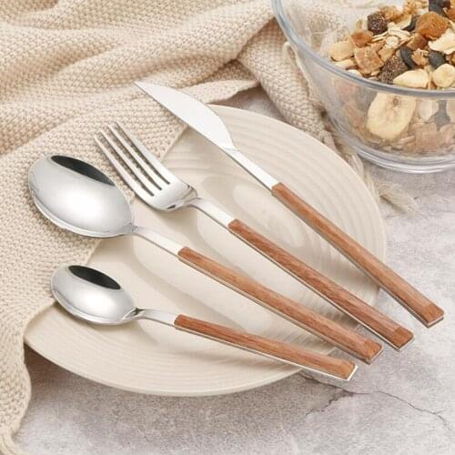Stainless Steel Dinnerware Set Imitation Handle Cutlery Set Brown Drop Ship porcelain dinner sets