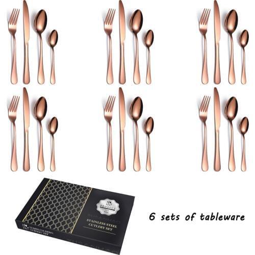 24pcs Dinnerware Set Stainless Steel Tableware Set Knife Fork Spoon Flatware Set Dishwasher Safe Cutlery Set Gift Box Black