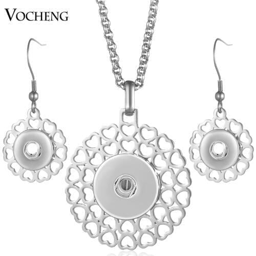 Stainless Steel Ginger Snap Button Jewelry Set 18mm Pendants Necklace and 12mm Earrings NN-625 Vocheng