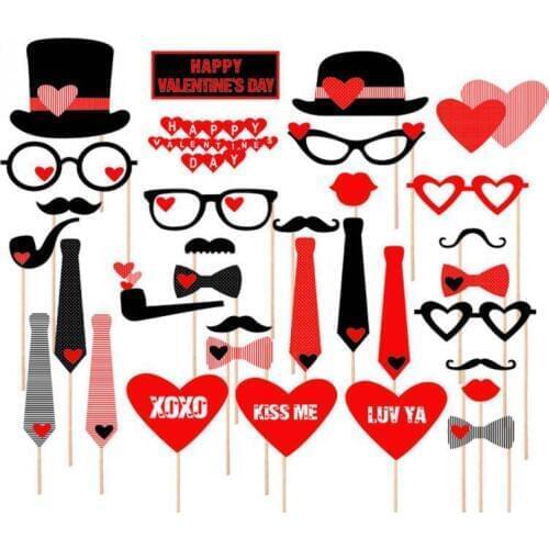 DIY 32PCS Set Funny Masks Heart Mustache Photo Booth Props Mustache Wedding Birthday Party Decor