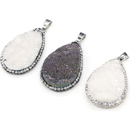 Natural Agats Druzy Diamon-Studded Pendants Water Drop Shape Charms Pendants for Jewelry Making DIY Necklace Size 27x40mm