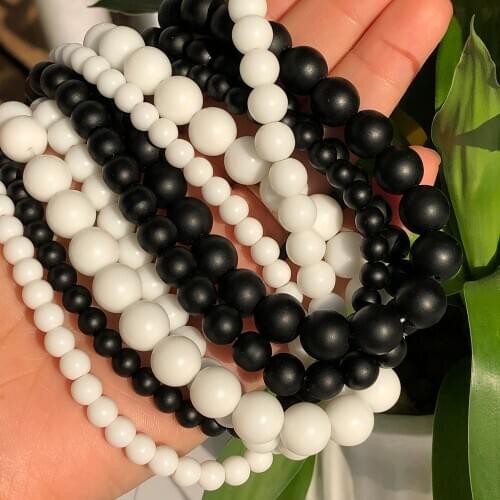 Natural Matte Stone Bead Black White Agates Smooth Onyx Round Spacer Beads For Charm Jewelry Making DIY Bracelet Necklace 4-12mm