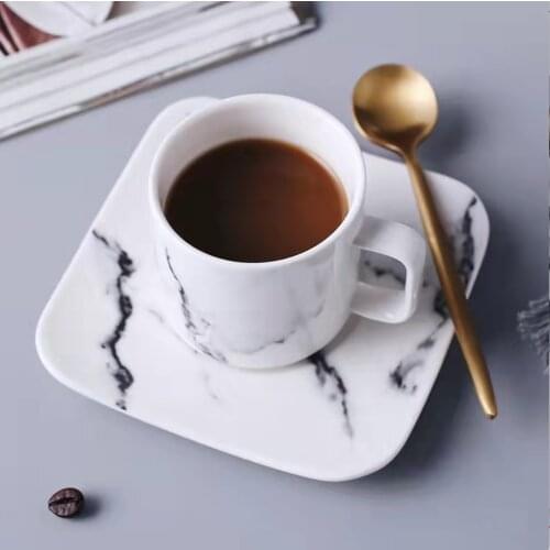 NOOLIM 1 Set 280ml Modern Minimalist Marbled Porcelain Coffee Cup Set Porcelain Tea Cup & Saucer Set