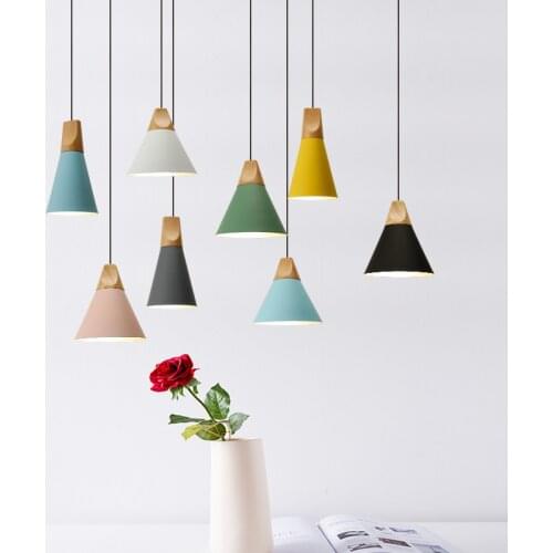 Nordic E27 Cord LED Pendant Light for Living Dining Room Indoor 110-220V Wood Chandelier Hanging Lamp for Restaurant Kitchen