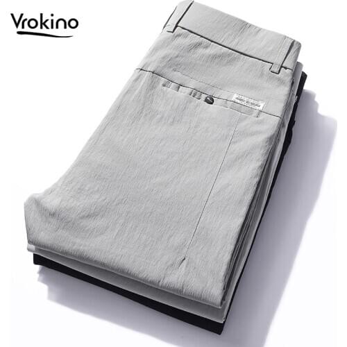 2020 new summer ultra-thin casual pants Fashionable mens elastic loose breathable trousers Mens gray dark gray gray green
